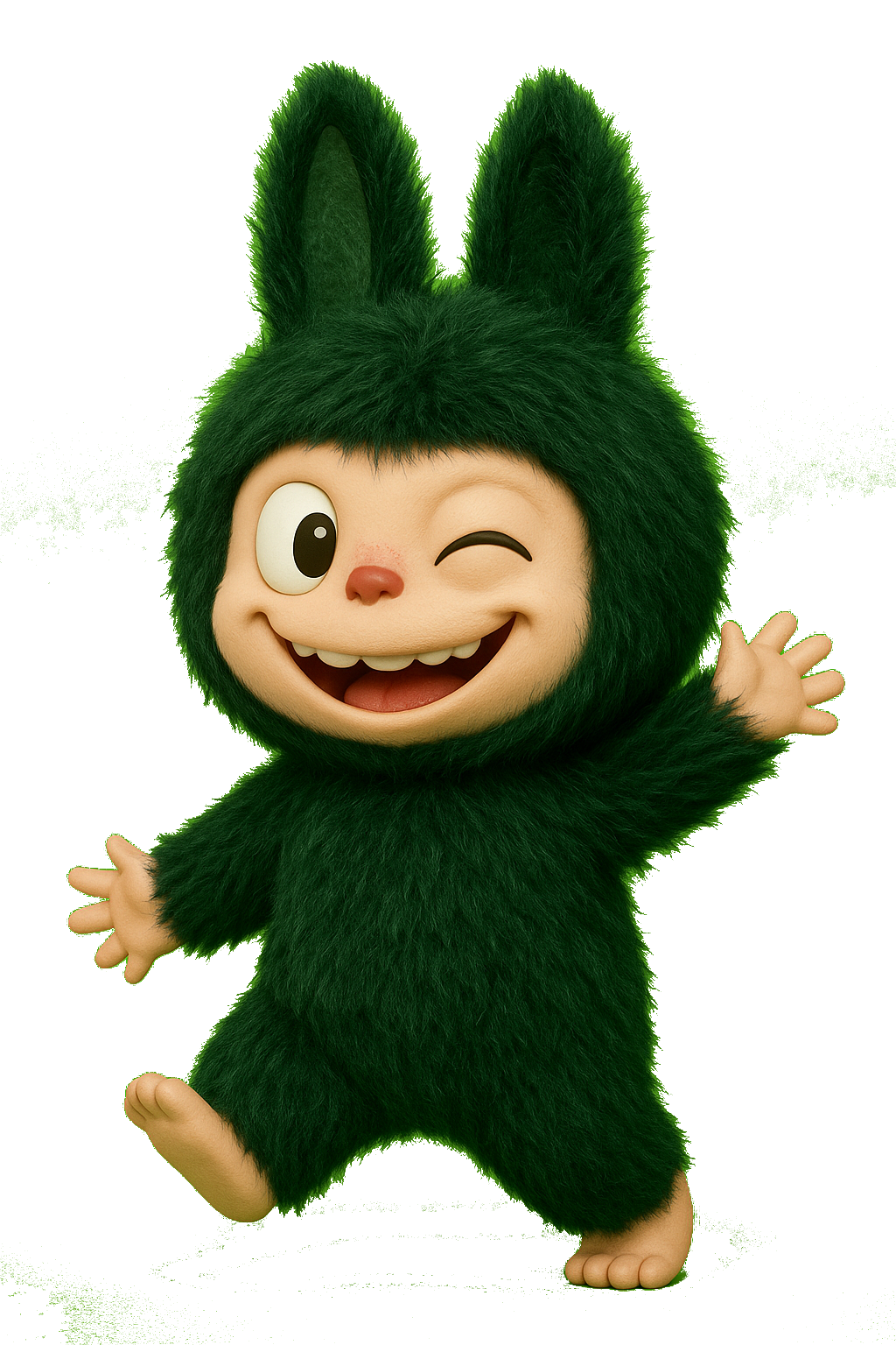 Labubu winking and running